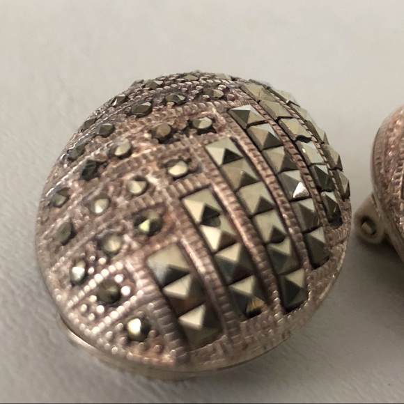 Vintage Marcasite 925 Clip Earrings - Picture 3 of 7